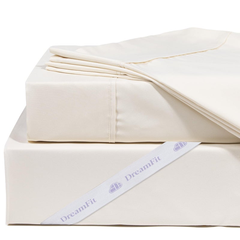 DreamFit DreamCool 100% Pima Cotton Sheets with Elastic Corner Straps 20 Inch Extra Deep Pocket Crafted in USA Bedding Guaranteed to Stay On Luxury Sheets Queen Sheets Set Ivory - Image 1